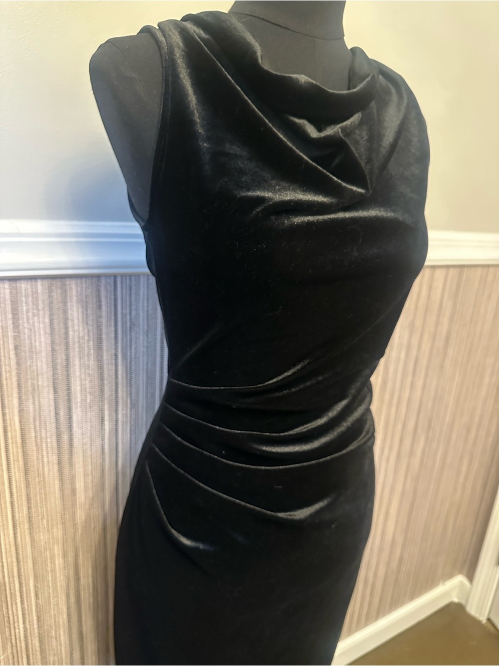 Grace Karin Black Velvet Maxi Dress Size 6 Cowl Neck Low Back Evening Formal - Picture 6 of 12